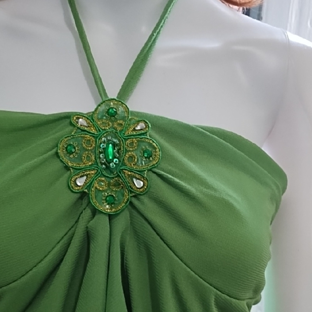 Trixxi Green Asymmetrical Embellished Sleeveless Halter - Picture 2 of 5